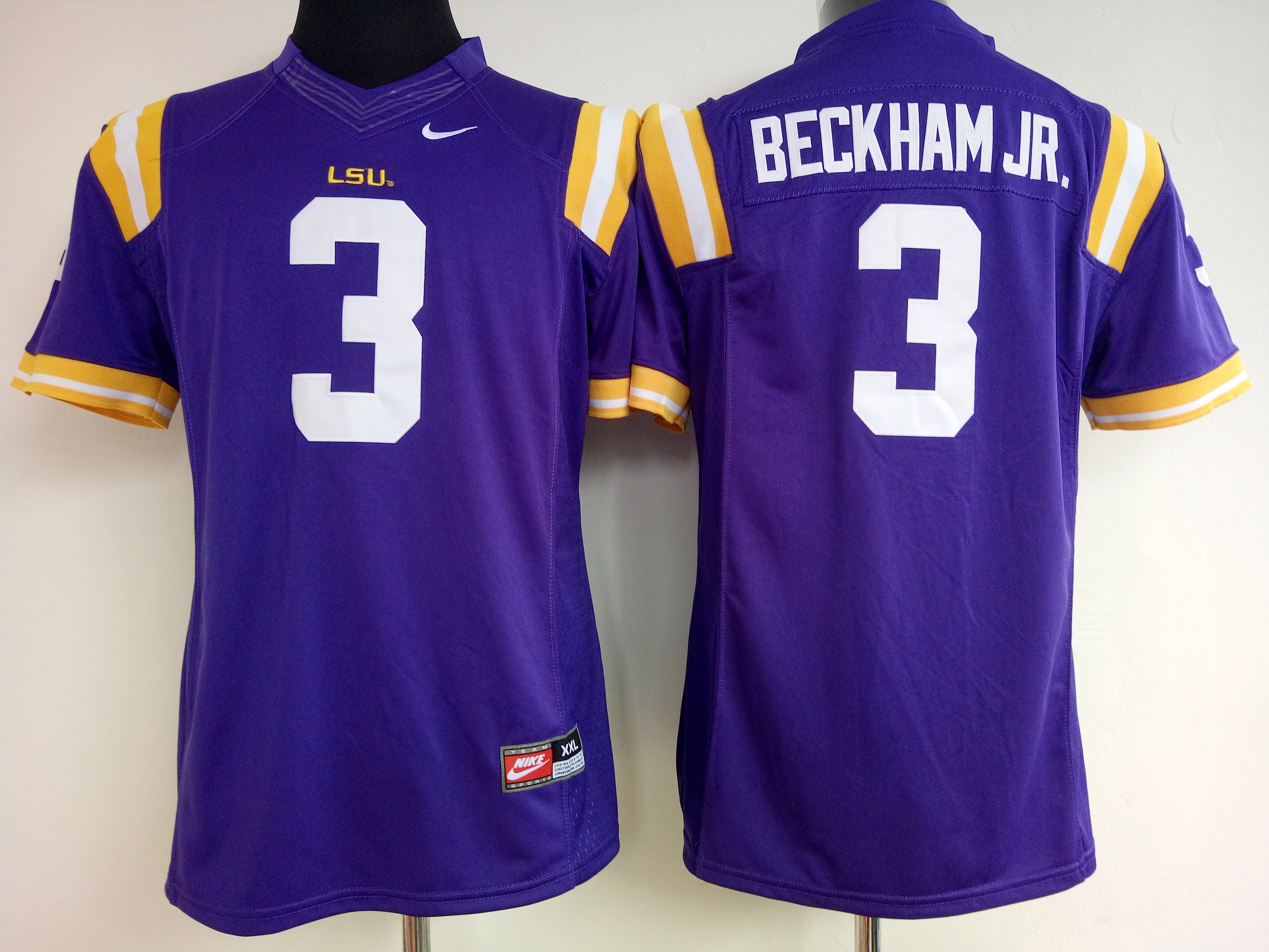 NCAA Womens LSU Tigers Purple #3 Beckham Jr jerseys->women ncaa jersey->Women Jersey